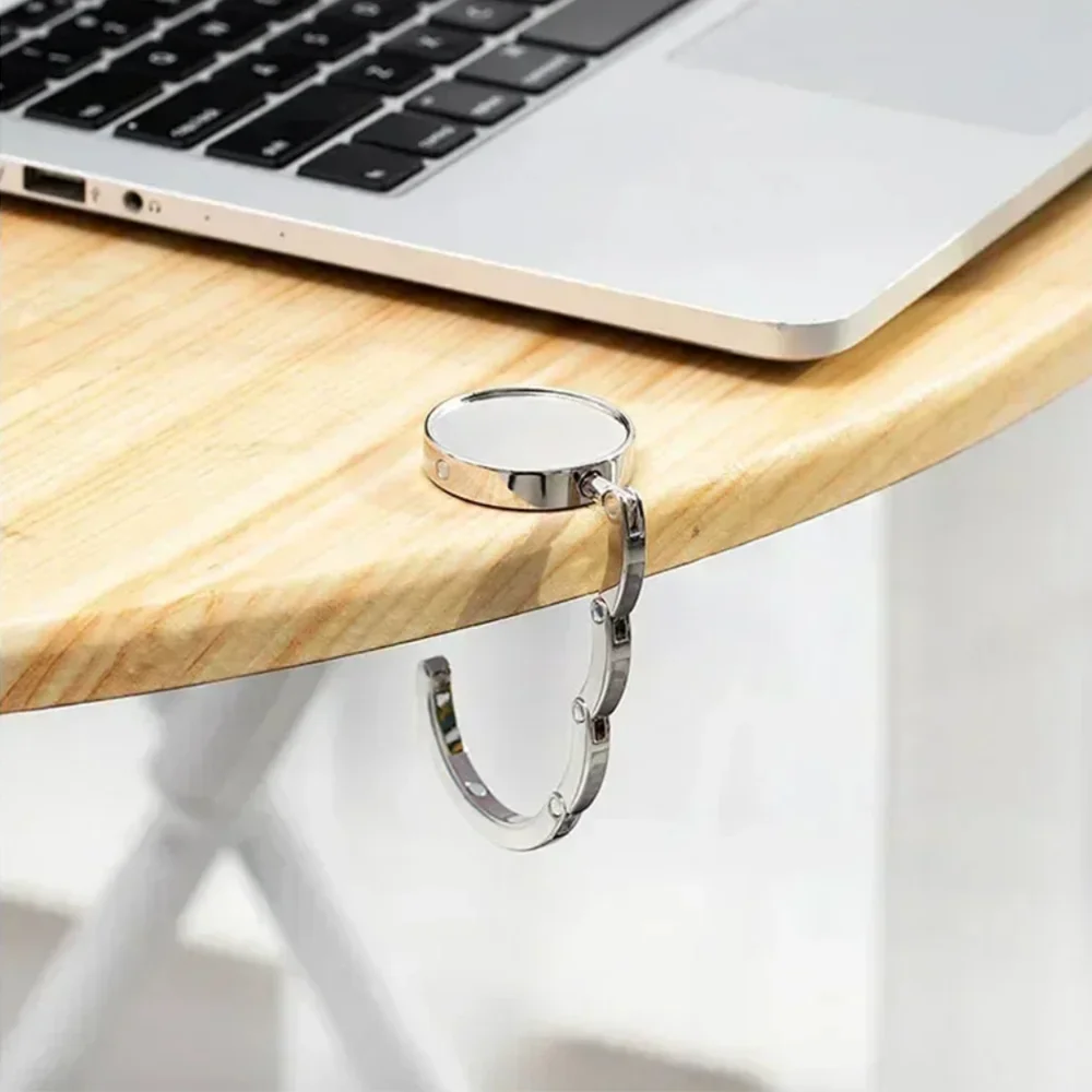 Outdoor Portable Folding Bag Hanger Handbag Hook Holder Table Hook Crystal Alloy Purse Bag Holder Circle Shape Bag Accessories