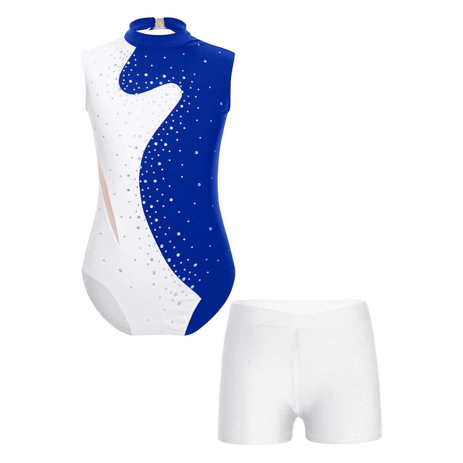 thumbnail image 1 of Ids Niñas Gimnasia Rítmica Patinaje Artístico Ballet Danza Clásica Leotardo Brillante Rhinestones Body con Pantalones Cortos, 1 of 5