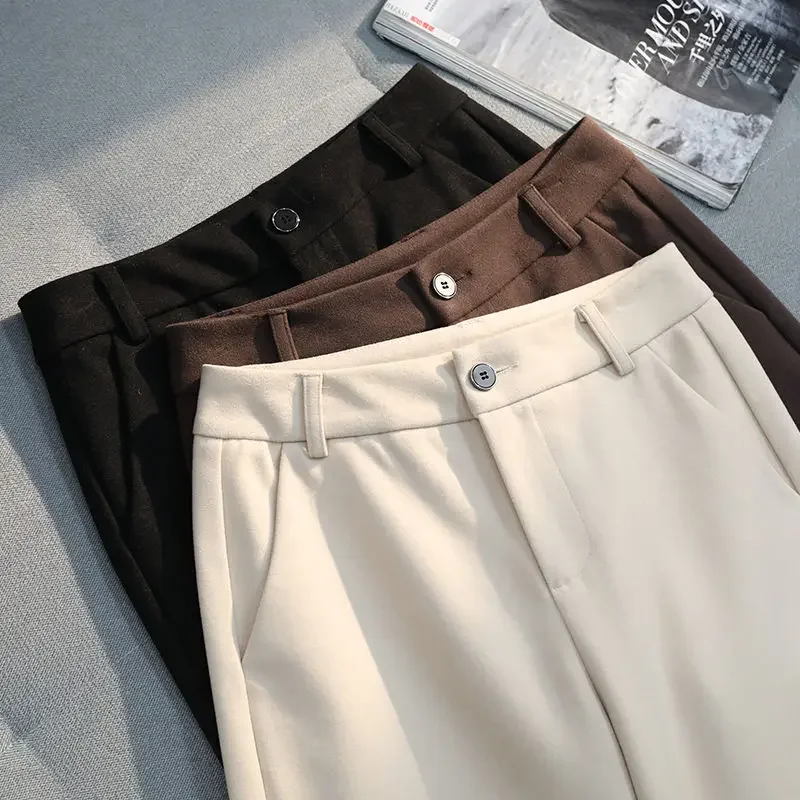 New Rice White Woolen Wide Leg Pants for Women Autumn and Winter Loose High Waist Slim Casual Straight Leg Pants for Women