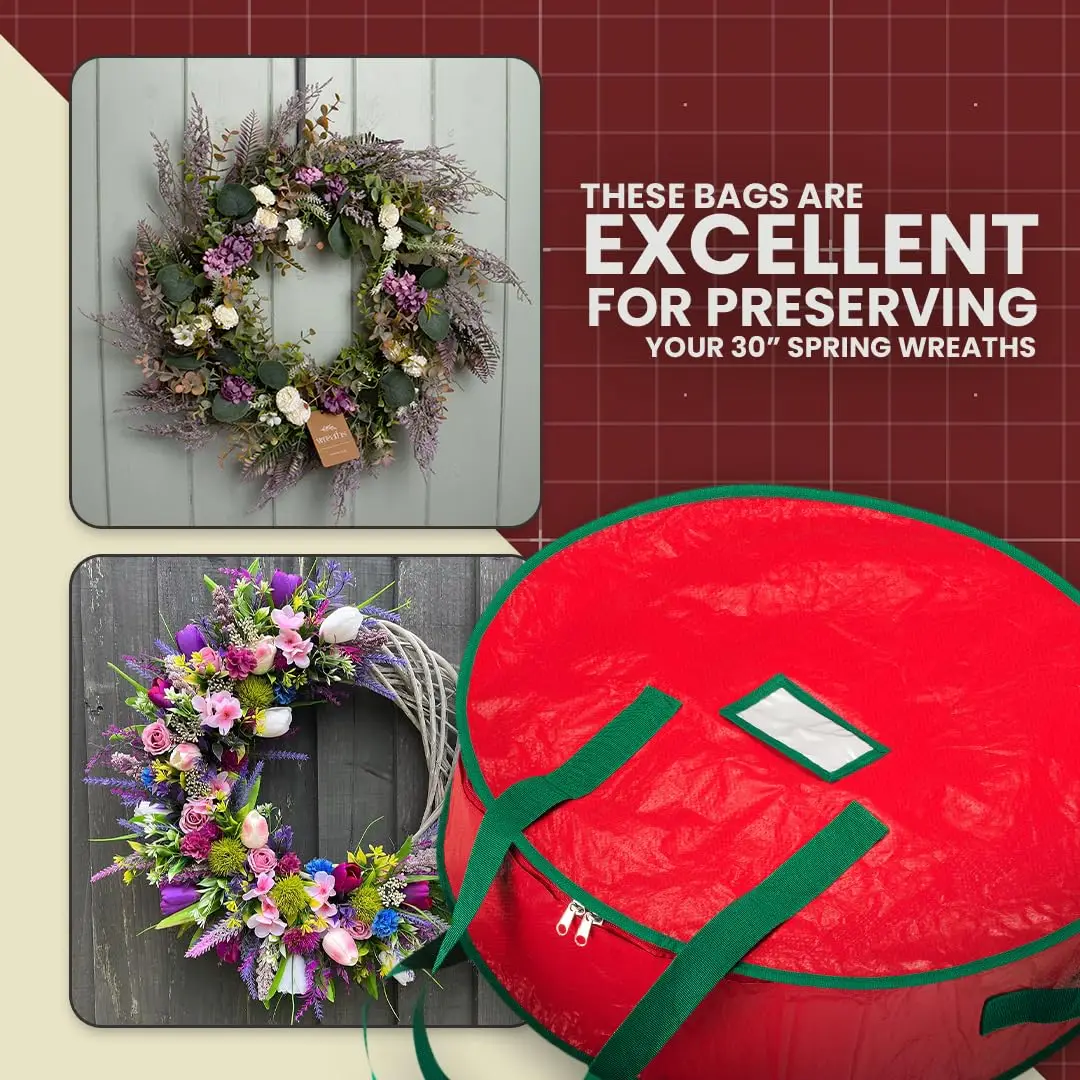 Waterproof and Dustproof Holiday Wreath Storage Bag with Handle, Christmas Wreath Storage Bag, Portable Foldable Round Storage