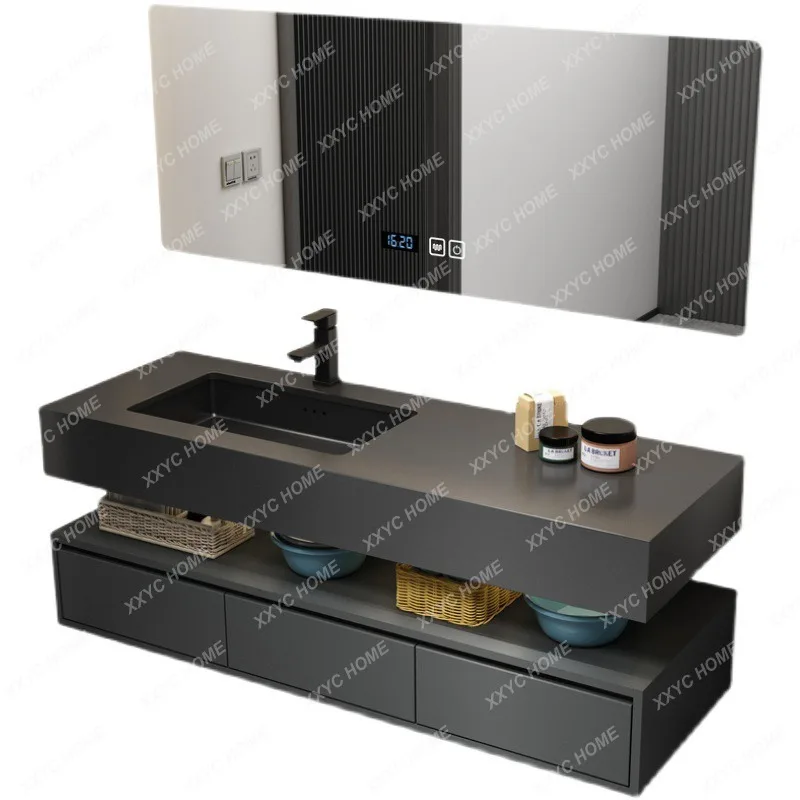 

Simple Modern Paint-Free Bathroom Cabinet Combination Wall Cupboard Smart Mirror Cabinet Stone Plate Bathroom Wash Basin