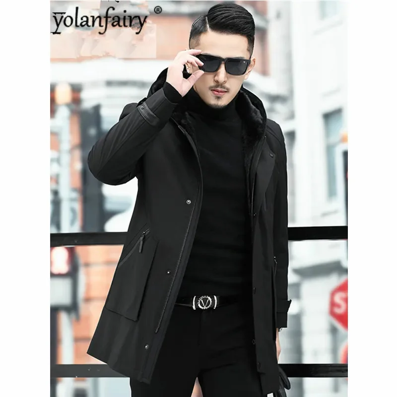 

Real Fur Coat Men Mink Korean Hooded Winter Jacket Parka Plus Size Casaco 11-981903 YY1158