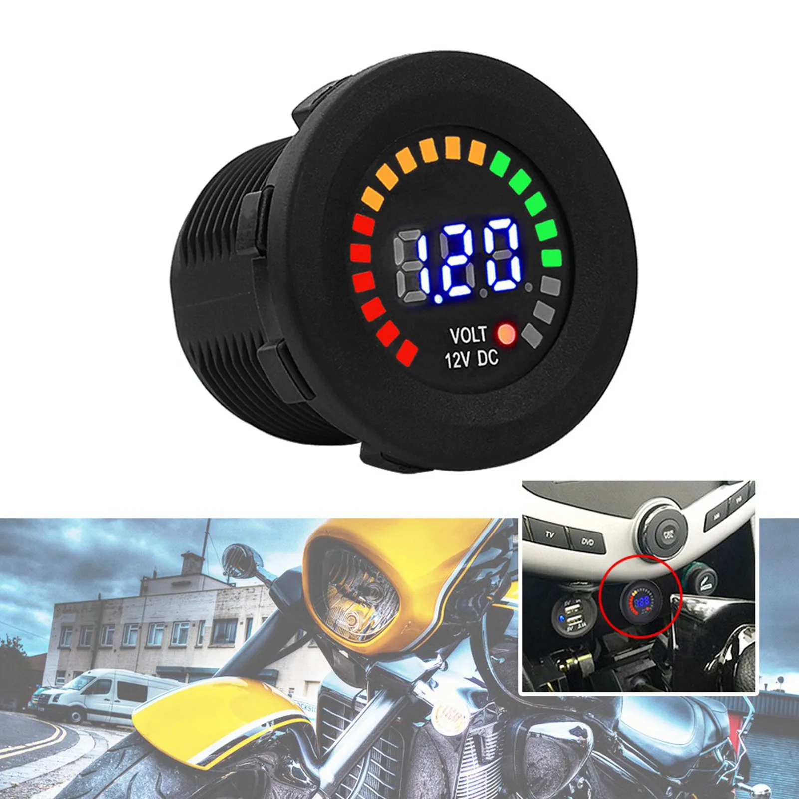 12 V Moto Auto Led Display Digitale Voltmetro Impermeabile Tensione Volt Meter Gauge Nero Nuovo