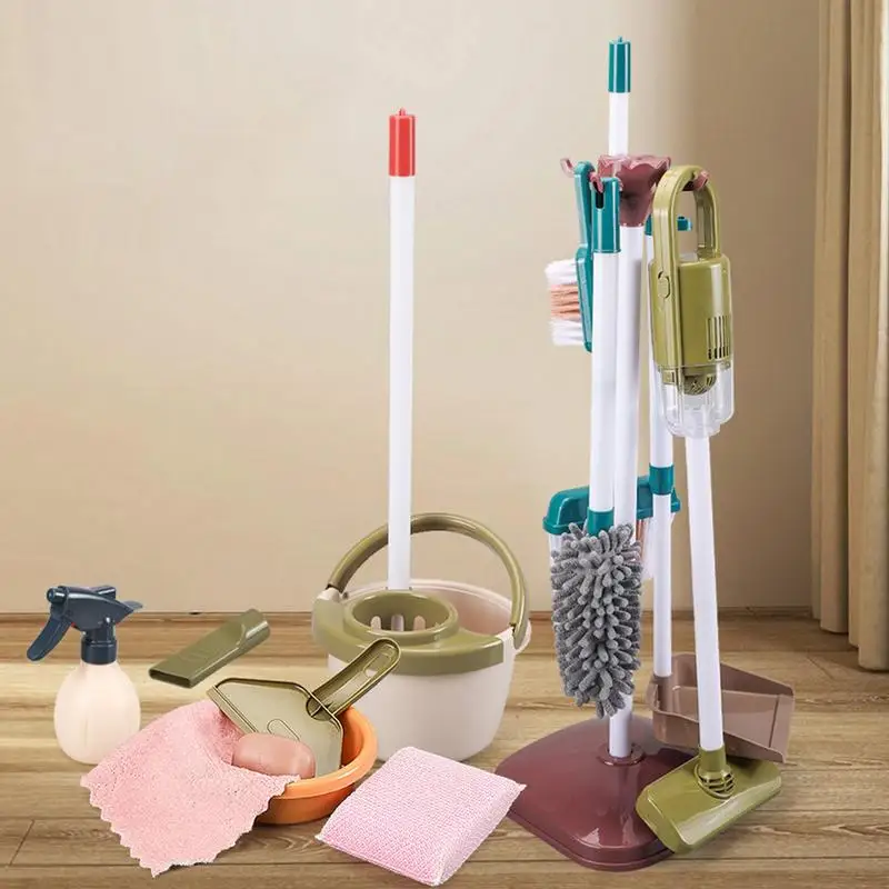 

Kids Pretend Play Cleaning Toys Set For Toddlers Birthday Gift Include Broom Mop Duster Dustpan Brushes Rag And Organizing Stand