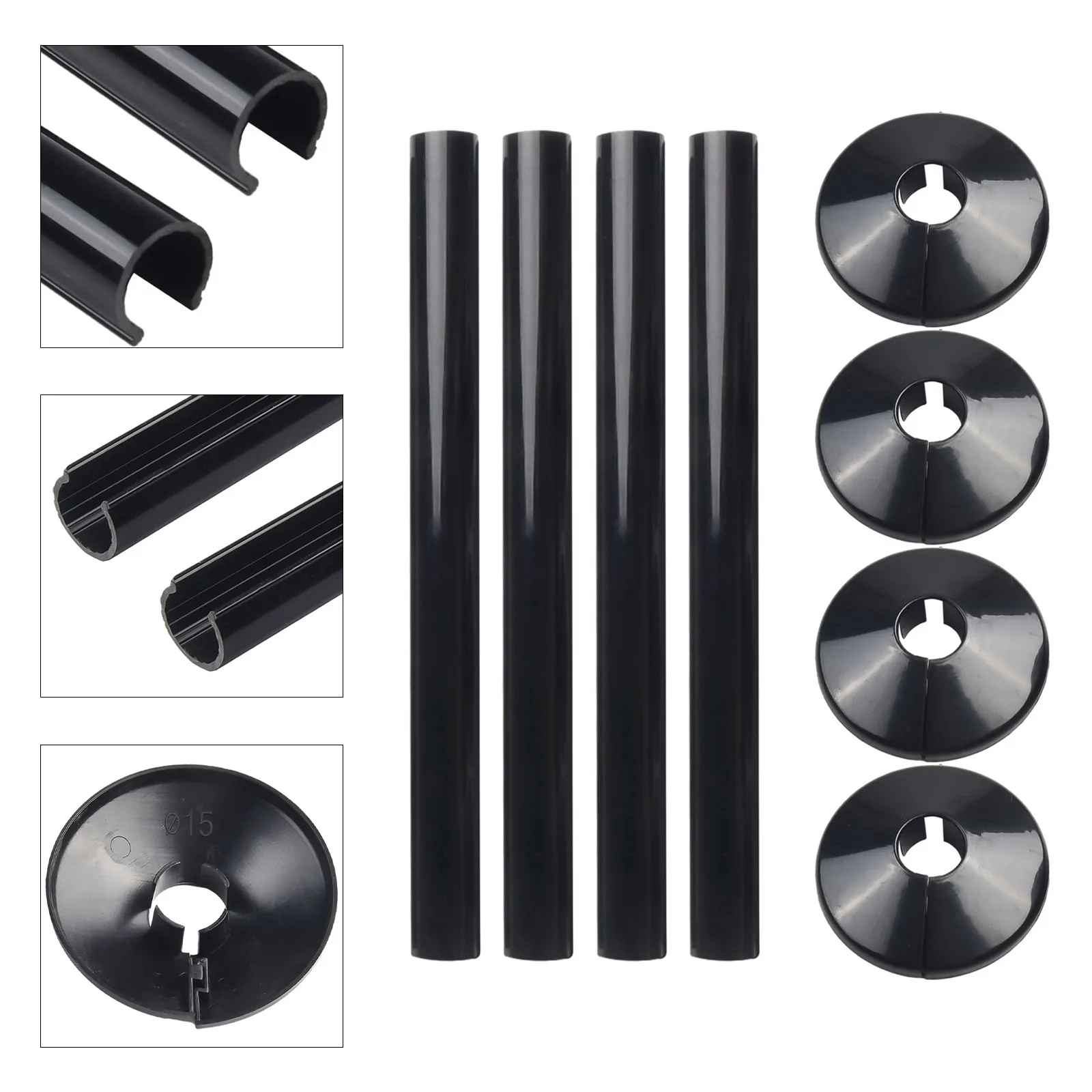 

8pc Pipes Radiator Pipe Covers Sleeve 15mm Collars Cut Fit Bathroom Chrome Enhance Charm Home Plumbing Black White