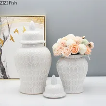 Vaso portaoggetti in ceramica fiore con coperchi vasetti generali in porcellana classico tè Caddy fiore vaso VasesGinger decorazioni per la casa Vintage
