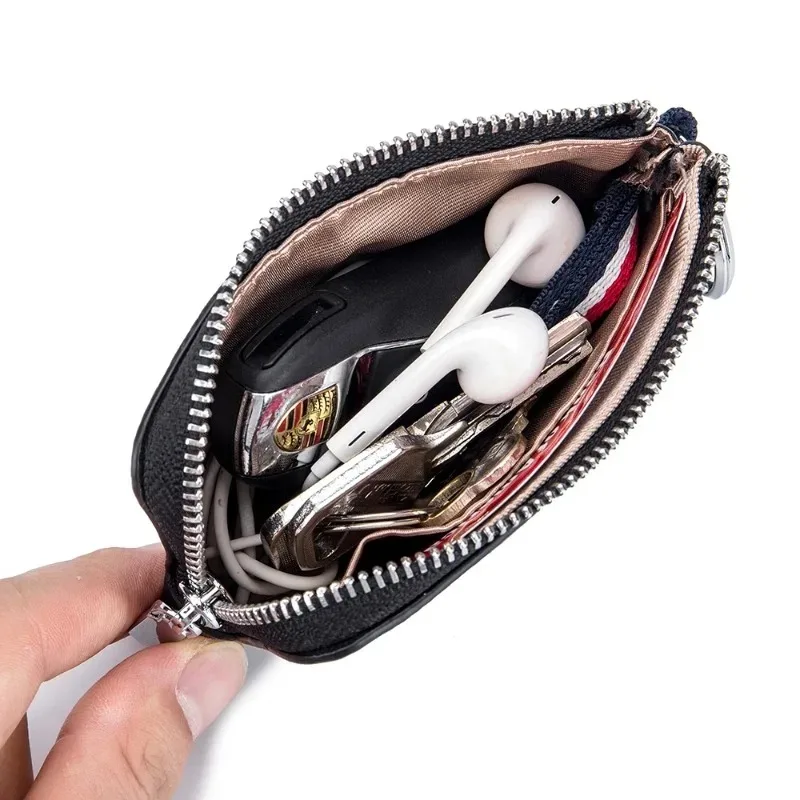 Luxury Genuine Leather Coin Purse Mini Ultra-thin Small Zipper Wallet Soft Cowhide Leather Driver's License Key Bag Card Holder