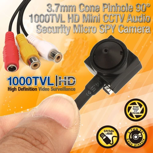 Uvusee CCTV 1/3 소니 CCD 1000TVL 3.7mm 광각 HD 미니 보안 감시 카메라, 오디오 마이크 포함 2