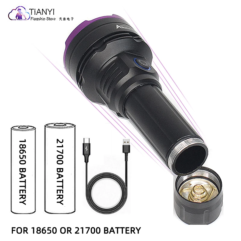 30W UV Violet Flashlight Black Mirror Rechargeable 365NM for Stain Detector Shadowless Glue Curing