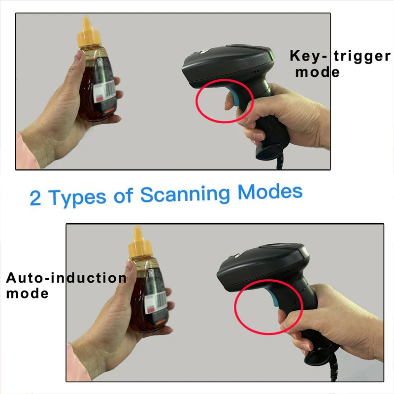 HBAPOS Barcode Scanner 2.4G Wireless QR Bar Code Reader USB Wired for Warehouse POS System PC