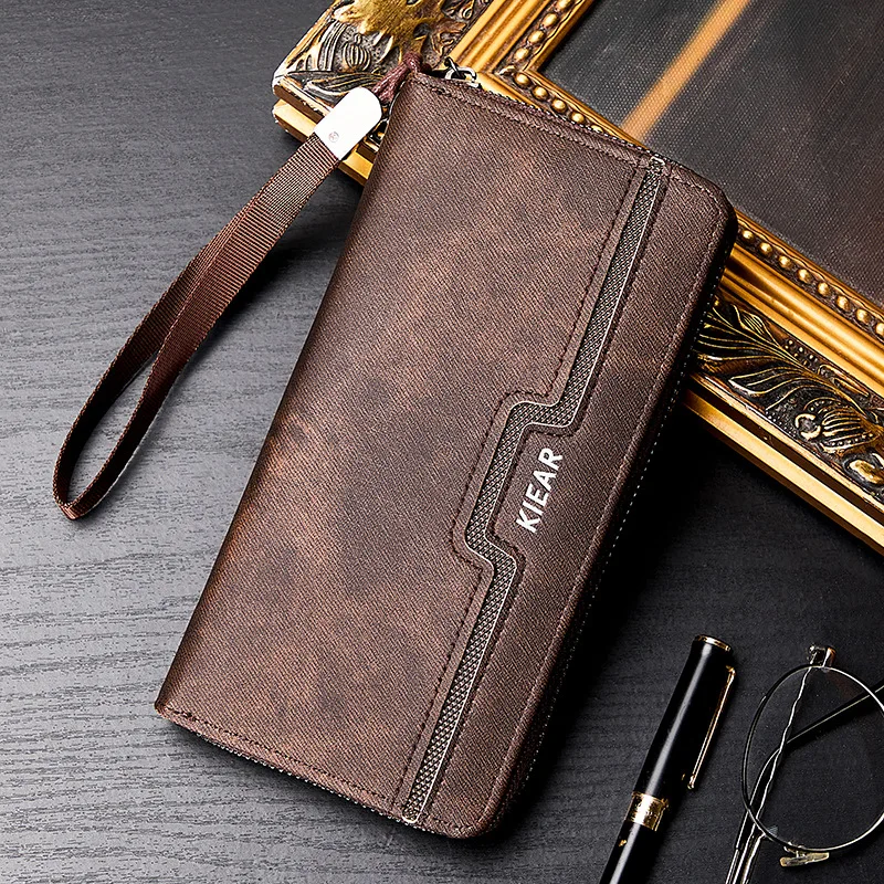 Vintage Men Wallets Long Style High Quality Card Holder Male Purse Zipper  Large Capacity Brand Genuine Leather Wallet for Men