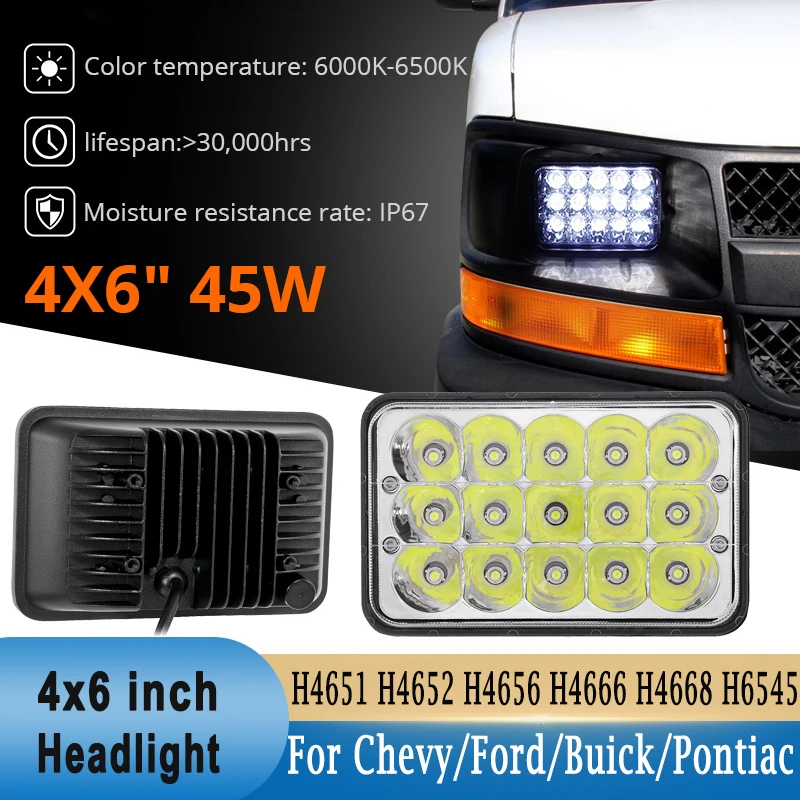 4x6inch LED Headlight H4 Hi/Lo Beam Off-road Trailer Trucks Vehicles Headlamp For Chevy Express Cargo Van 1500 2500 3500