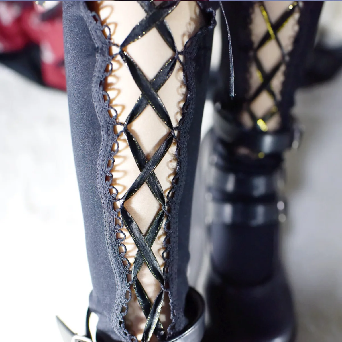 Lolita Japanese Style Cute Girls Lace-up Half Sexy Stockings Women's Tube Socks Elastic Hollow-out Middle Black Stockings
