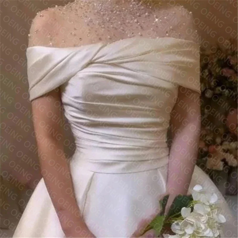 OEING A-line Beadings Champagne Satin Off The Shouder Formal Evening Party Dresses 2023 فساتين مناسبة رسمية Luxury Prom Gown