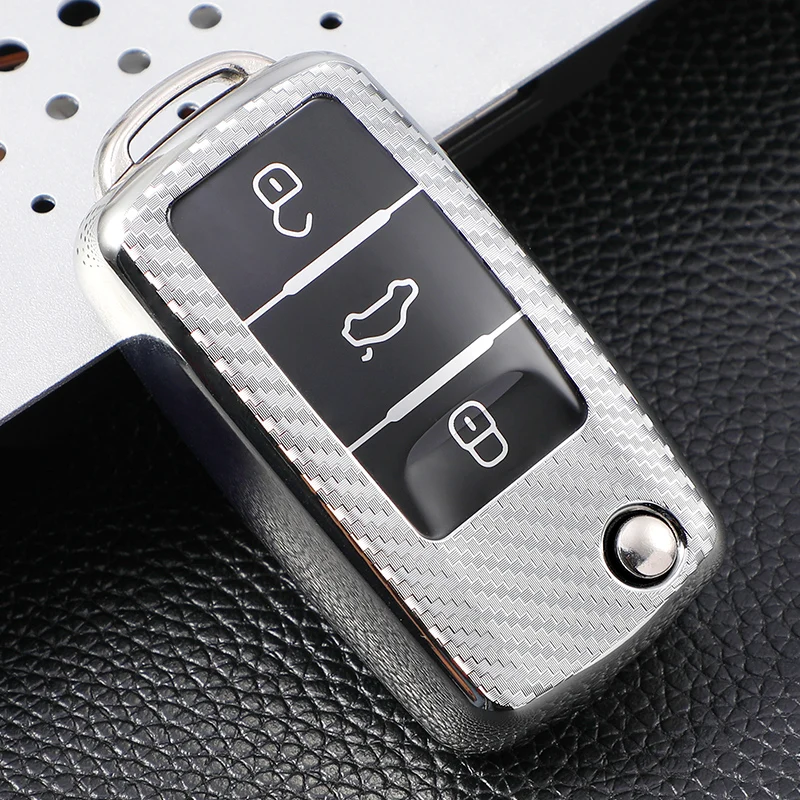 Sleek Carbon Fiber Car Key Cover with Keychain