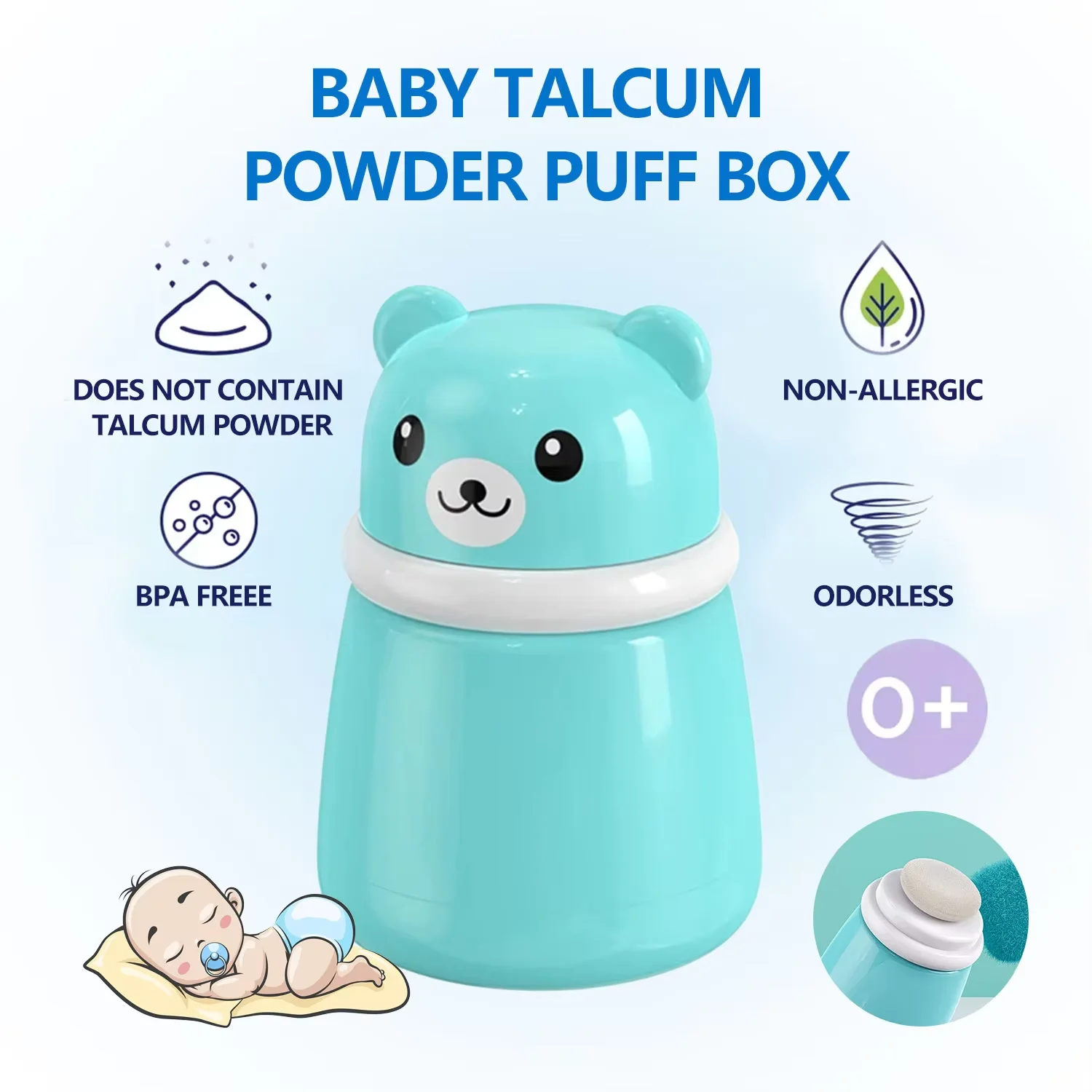 1pcs Portable Bear Baby Powder Puff Box Empty Box Body Powder Puff Baby Heat Box