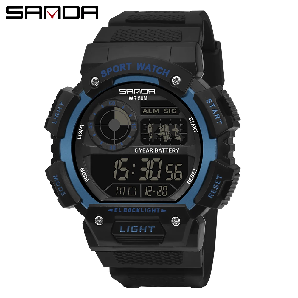 Sanda single movement fashion trend men electronic watch multi-functional creative personality waterproof luminous wrist watch 