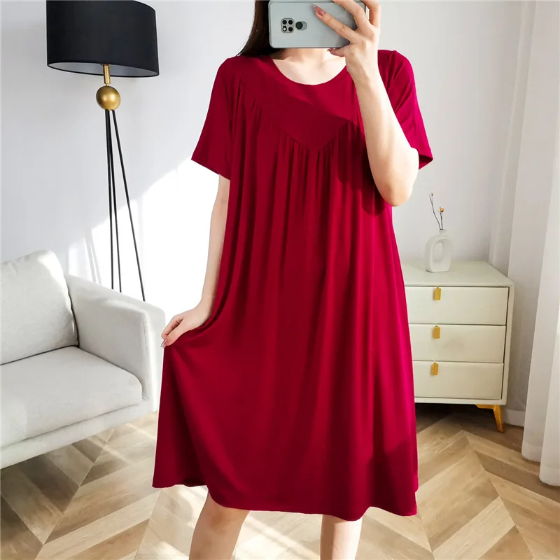 Net Rot Neue Modale Nacht Kleid frauen Frühling Sommer Nachthemden Elastische Lose Nachtwäsche Hause Kleidung Casual Damen Sleep – Detail 21