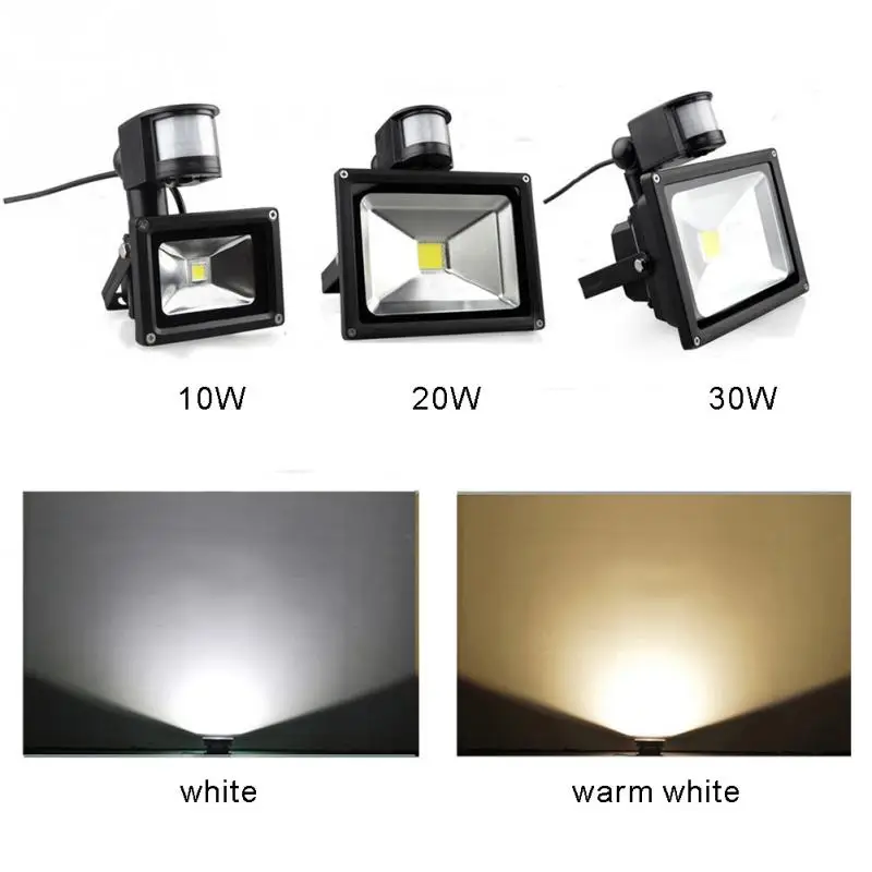 LED 투광등 10W 20W 30W 50W PIR 적외선 모션 센서 220V 야외 방수 보안등 (조경 조명용)