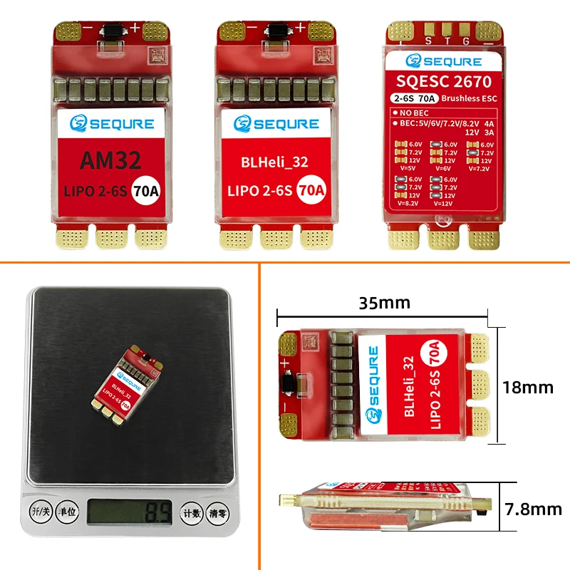 SEQURE 2670 귯ø ESC 2-6S Lipo  70A ߿ BLHeli_32 | AM32, 128KHz PWM ļ  UAV ESC 