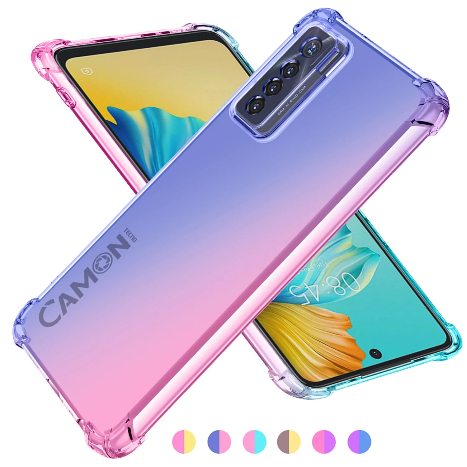 

Transparent Phone Case for Camon 17 Pro 17P 18P 18i 18 Premier,Hybrid Cute Gradient Bumper Flexible Cover Tecno 16 Pro 15 Air