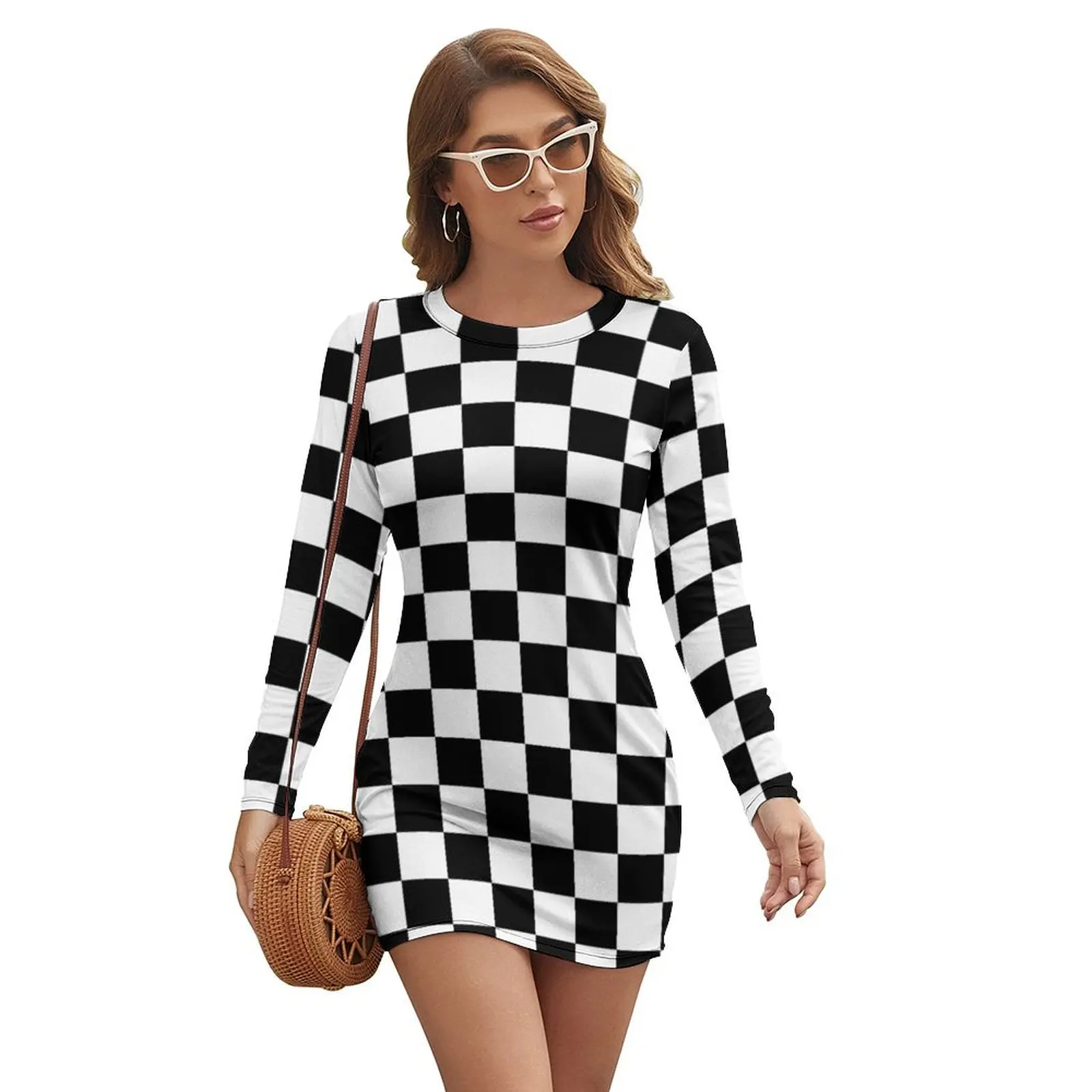 

Chequered Flag Leggings - Checkered Racing Car Winner Jeggings Long-sleeved Dress Woman dresses birthday dress