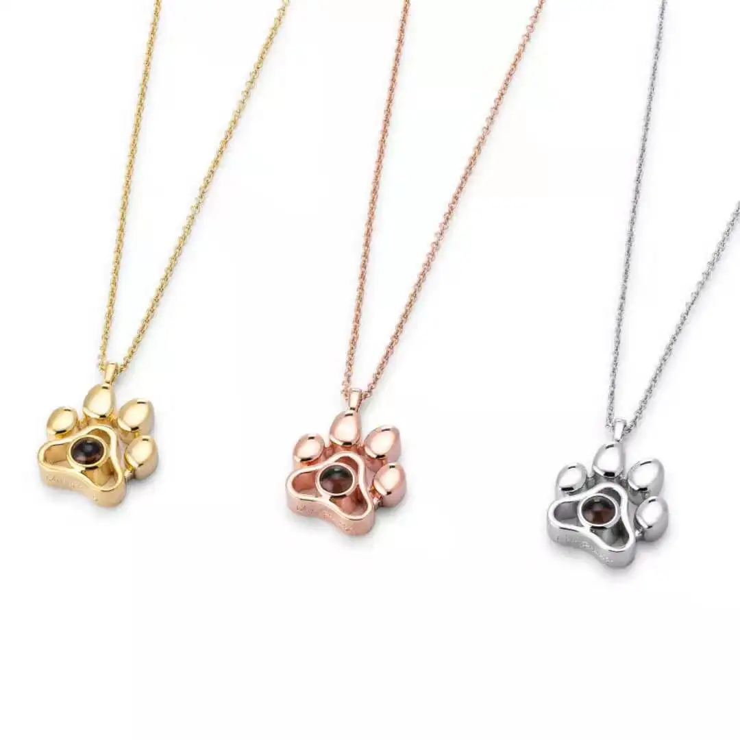 Personalized Photo Pendant Copper Projection Necklaces For Woman Custom Picture Dog Paw Clavicle Chain Jewelry Gift Pet Lovers