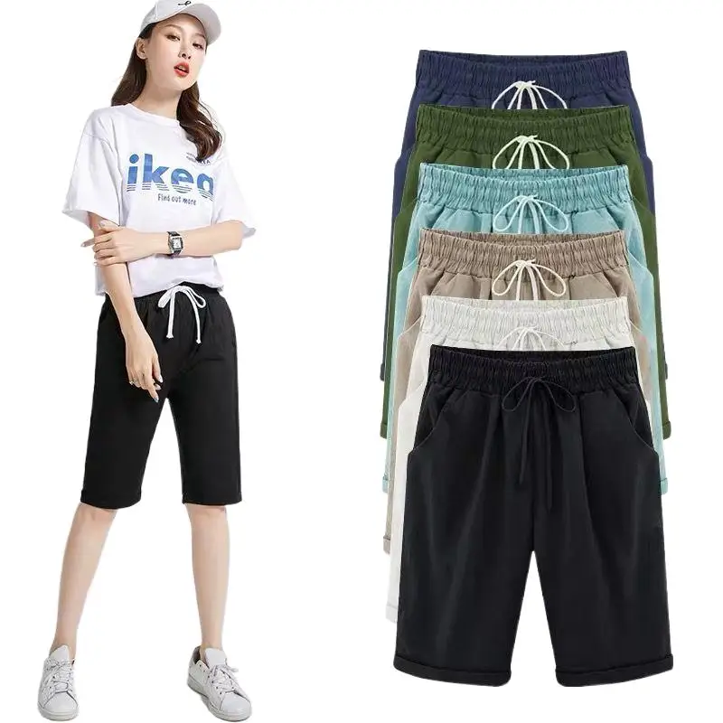 

Women' High Waist Harem Pants Capris pantalones mujer básico Summer Beach Trousers cotton linen knee length pants traf plus size