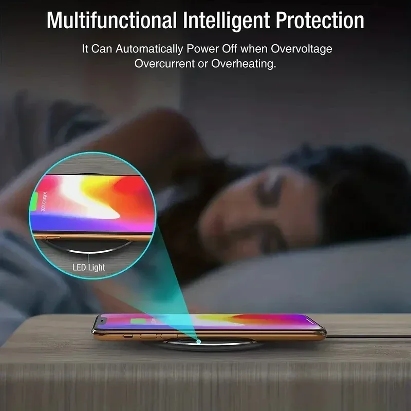 Wireless Charger Pad Stand Desktop Ultra-thin Mobile Phone Fast Charging Dock Station For iPhone 16 15 14 13 Samsung Note Xiaomi