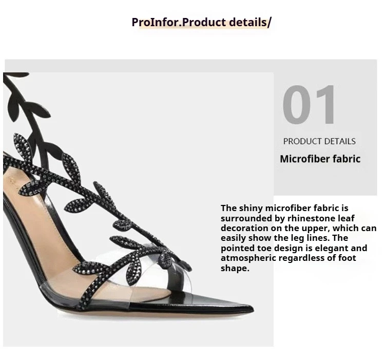Neue Sommer frauen hochhackigen Sandalen Spitz Strass Blatt Stiletto Sandalen Temperament Mode High Heels – Detail 4