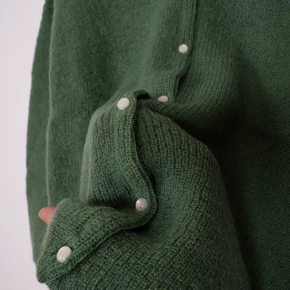 Rowling Mirror Vintage Solid Wool Blend Elegant Cardigan Sweater Women Spring 2023 O Neck Full Sleeve Button Knit Sweater Female 6