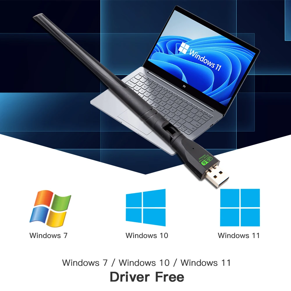 무선 어댑터 Wlan 신호 리시버, 고이득 안테나 포함, Win7/10/11 드라이버 무료, WiFi6 2.4G, USB2.0, AX300, 802.11n