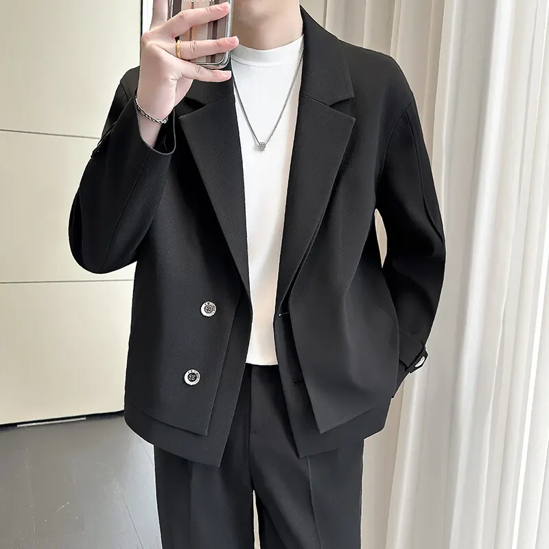 Spring New Fake Two Piece Suit Collar Jacket Men Korean Trend Casual Business Blazers Loose Street Wear Social Jacket