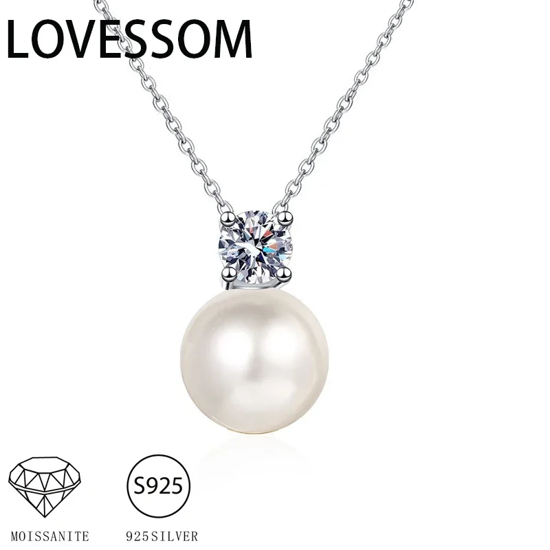 925 Sterling Silver 0.5 Carat Moissanite Pearl Necklace Clavicle Chain For Ladies pendant necklace silver necklace moissanite necklace