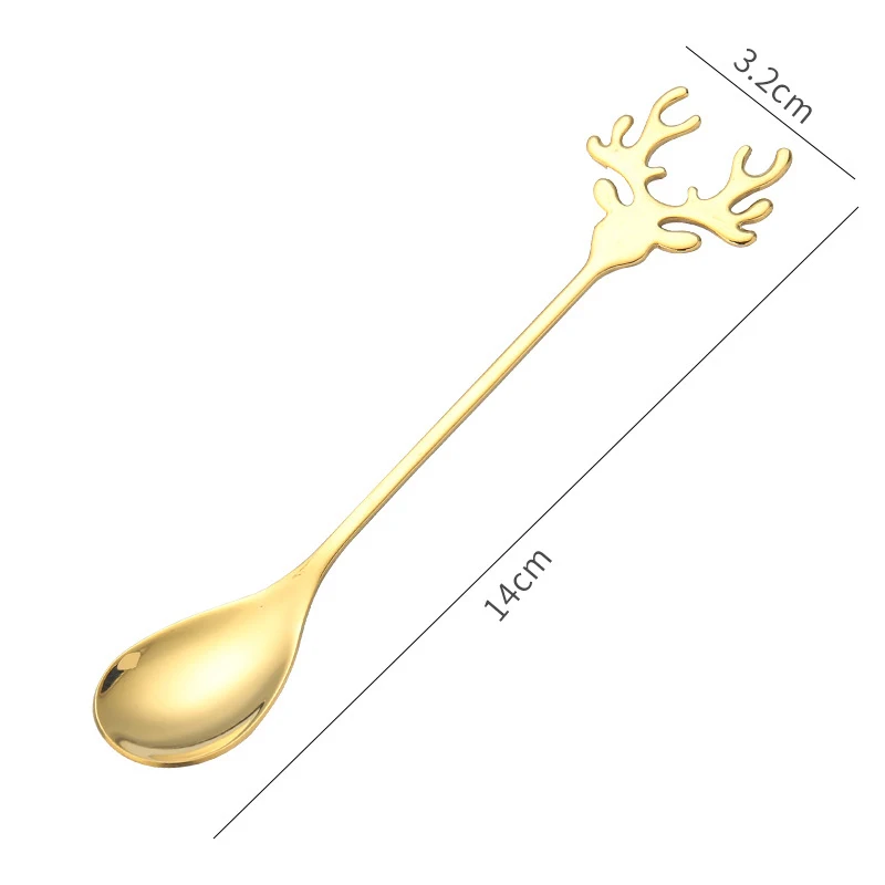 304 Stainless Steel Elk Coffee Spoon Ice Cream Dessert Teaspoon For Christmas Gifts Kitchen Accessories Tableware Decoration