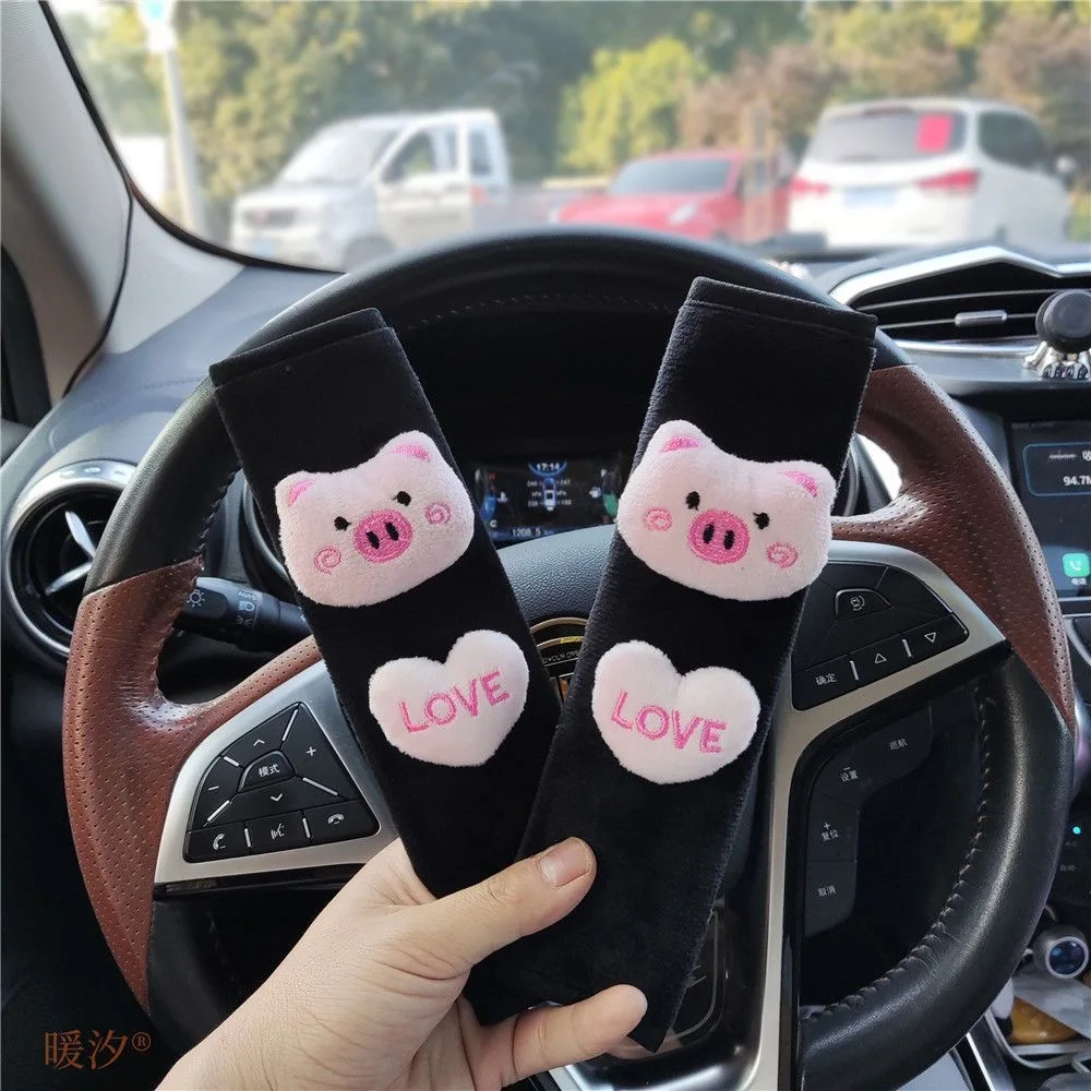Rearview Mirror Rearview Mirror Cover Cartoon Car Interior Rearview Mirror Cover Pig heart Plush Auto Rear View Mirror Case Decoration For Women Girls