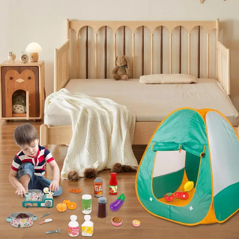 

Kids Camping Set 40pcs Outdoor Pretend Camping Toys Toy Camping Set With Play Tent Barbecue Ovens Oil Lantern Toy BBQ Grill Set