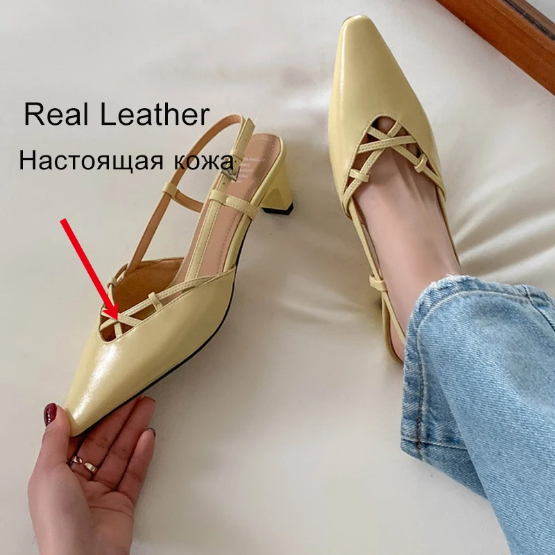 JOZHAMTA Size 34-40 Women High Heels Sandals Real Leather Slingback Summer Shoes Strappys Pointy Toe Sexy Party Office Dress