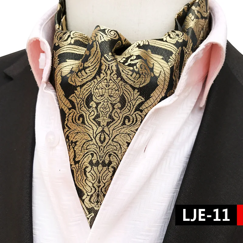 

Charm Ascot Tie Cravat Men Neck Tie Satin Gold Baroque Style Pattern Gentlemen Tie Wedding Ascot Bowtie Tuxedo Shirts