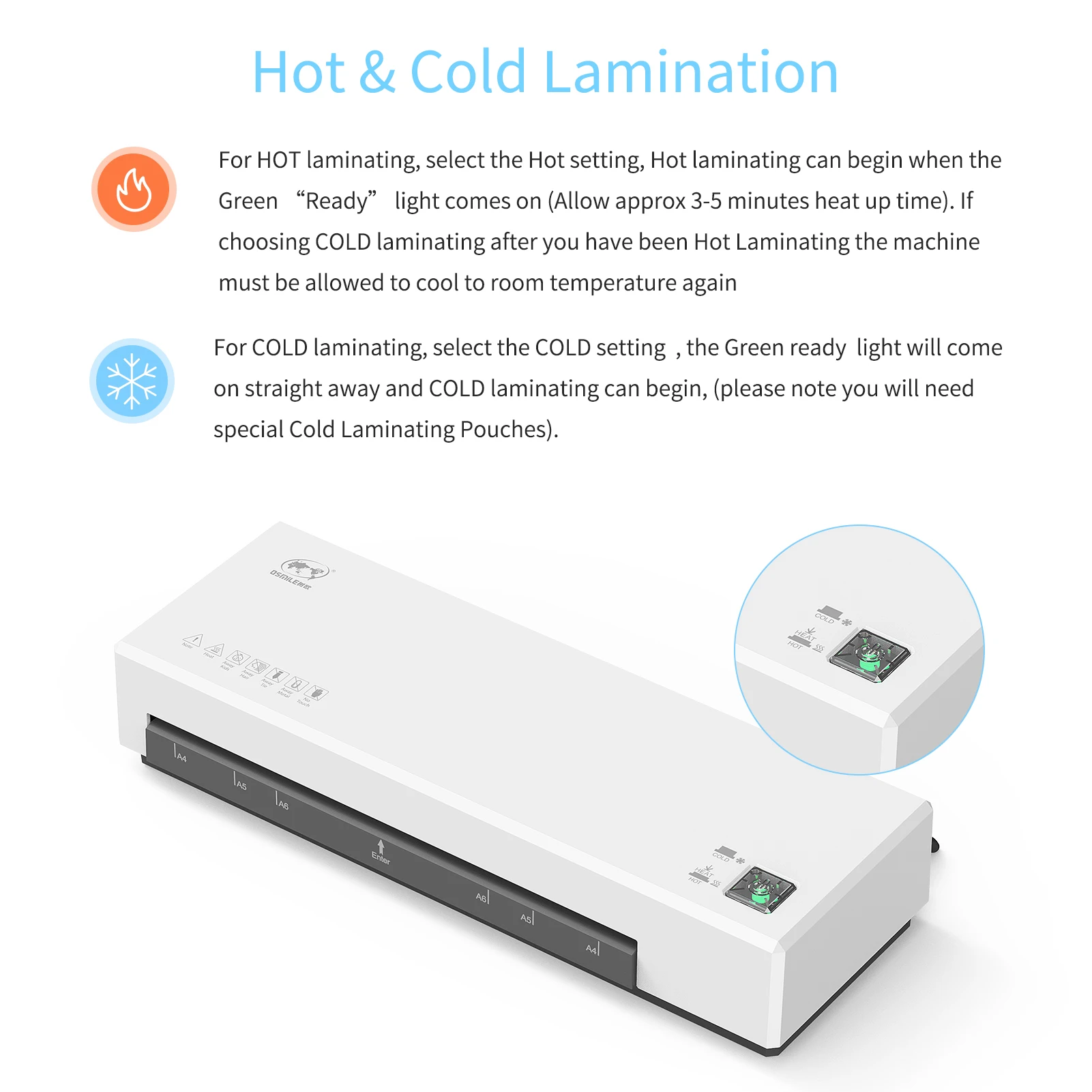 Laminating Machine A4 Laminator Hot and Cold 2 Roller System 9 inches Width Suitabe for A4/A5/A6 Pouches