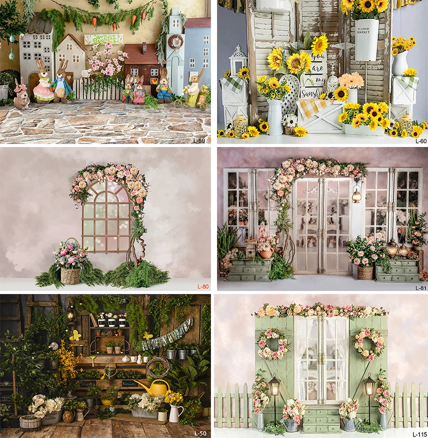 

Photography Background Spring Easter Flower Shop Window Kids Birthday Party Portrait Decor Backdrop Photo Studio Props