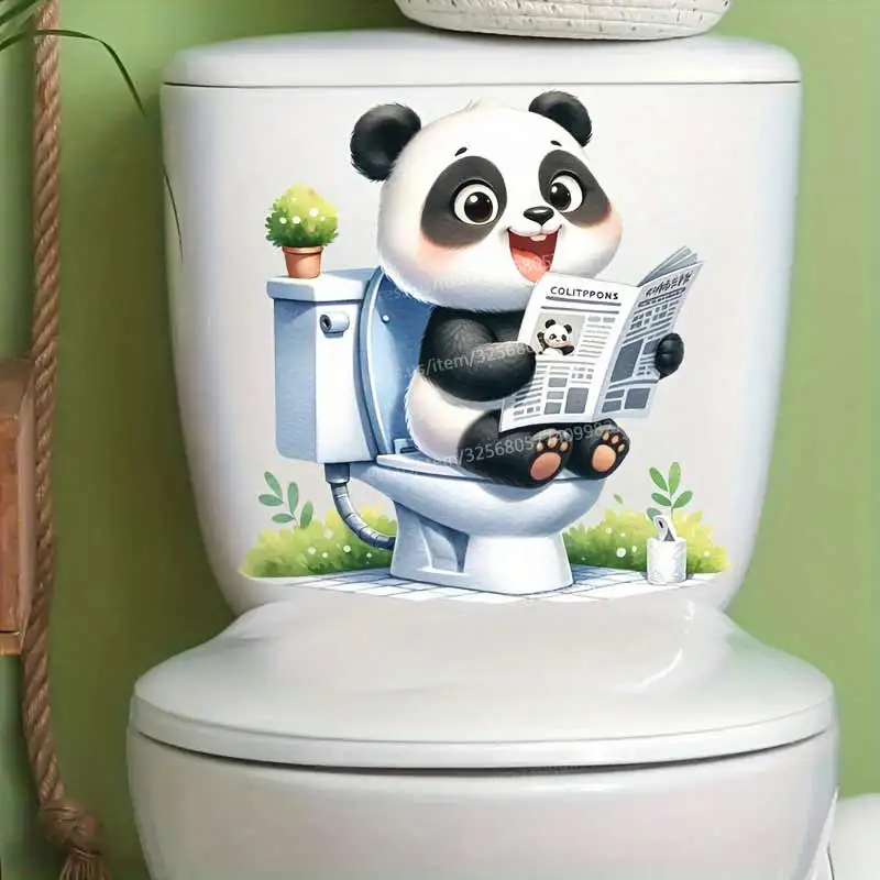Cute Frog & Panda & Puppy& Cat Reading Newspaper on The Toilet Creative Toilet Home Decoration Waterproof Stickers S480 kitten wall stickers,toilet seat stickers,toilet wall stickers,toilet stickers,vinyl stickers