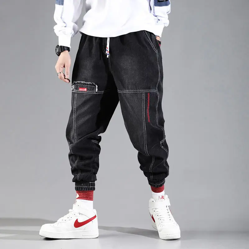 Men's Loose Jeans Elastic Harlequin Jogging Jeans Sports Casual Pants Streetwear Hip Hop Pants Plus Size 5Xl plus size harem pants mens joggers loose korean fashion casual pants hip hop sweatpants cargo trousers men 5xl streetwear