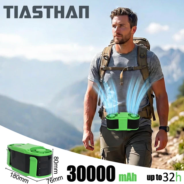 Ventilateur portable multifonctionnel 30000 mAh à double clip avec fonction de batterie externe, ventilateur électrique mains libres pour le camping en extérieur 1