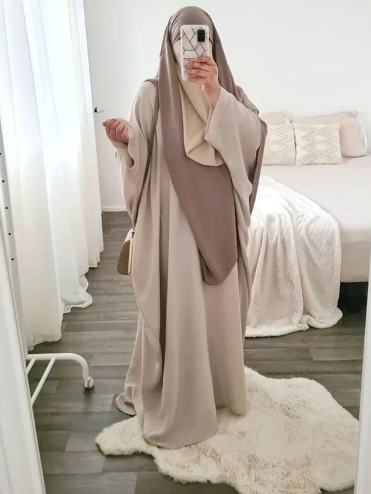 Ramadan Eid Muslim Hijab Dresses for Women Prayer Clothes Plain Batwing Abaya Dress Islam Dubai Turkey Saudi Loose Abayas Robe