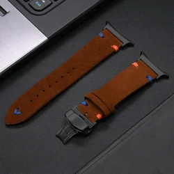 Handmade Soft Leather Strap for Smartwatch - No Gap Curved End Bracelet (Brown black)