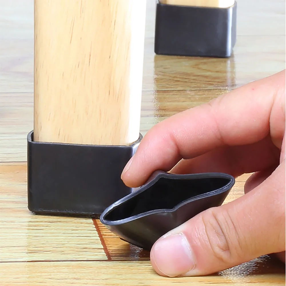 Square Chair Legs Caps Rubber Rectangle Table Foot Cover Pipe Plugs Dust Cover Socks Floor Protector Furniture Leveling 4/6/8pcs