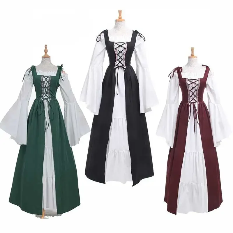 

Women's Vintage Medieval Victorian Renaissance Gothic Dress Medieval Long Sleeve Dress Cosplay Halloween Costume