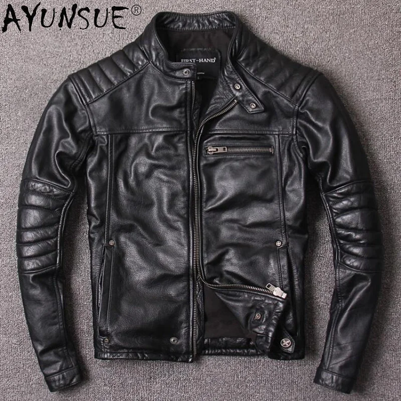 

New Autumn Winter Genuine Cow Leather Jackets for Men Motorcycle Jacket Casual Coat Chamarras Hombre SGG