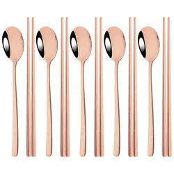 Elegant Stainless Steel Cutlery and Chopsticks Set - 10-Piece Dinnerware Collection (Rose)